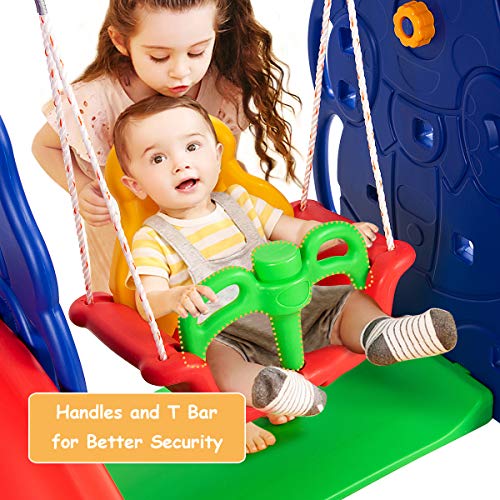 Toddler Long Slide Set, 3-in-1 Large Climber Playset with Basketball Hoop, Stairs, Thickened Panel, Playground Swing M665
