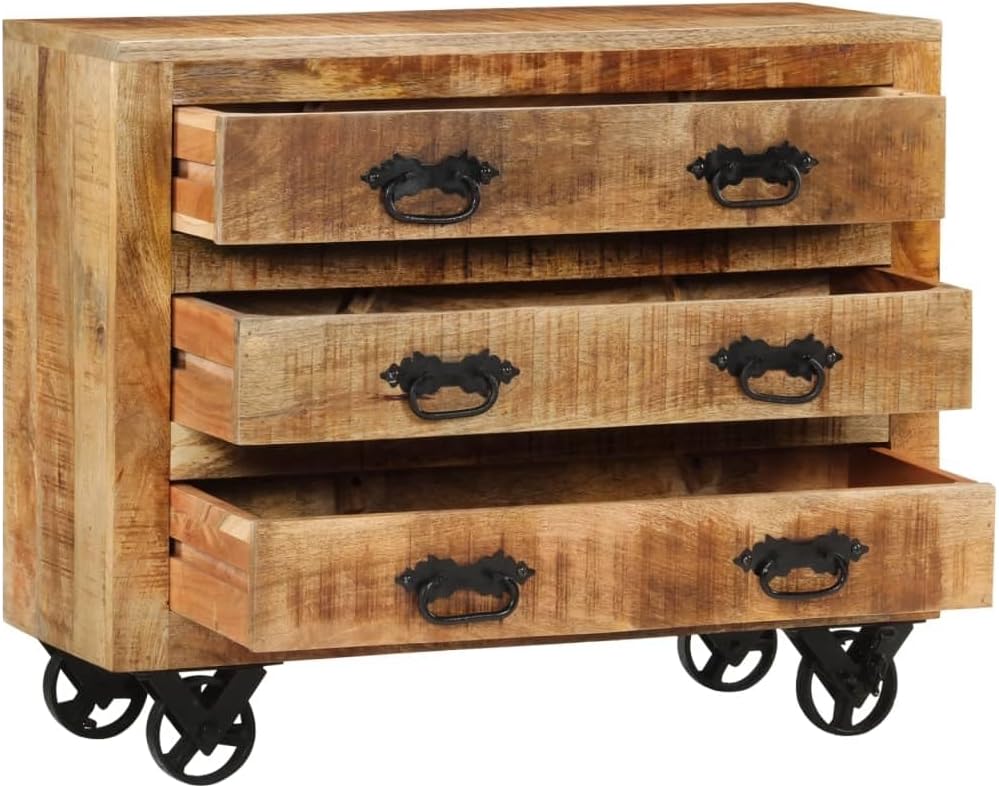 Solid Rough Wood Mango Sideboard with 3 Drawers O90427