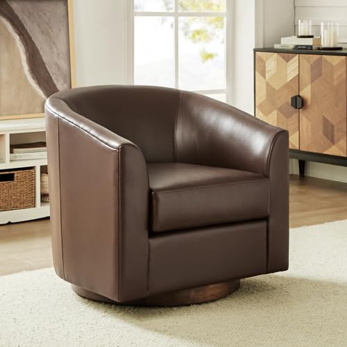 Brown Genuine Leather Swivel Barrel Chair Set of 2 I376751