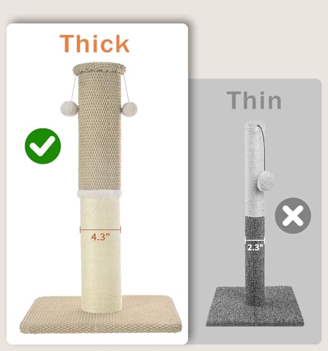 33" Natural Sisal Cat Scratching Post, Dark Grey U165