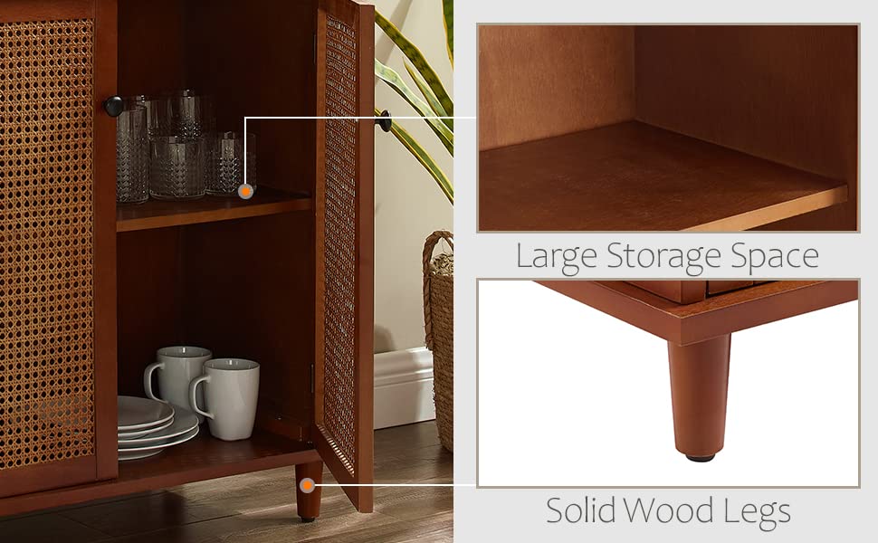 Wood Grain Accent Storage Cabinet with Metal Handle Doors, 1 Pcs D7613