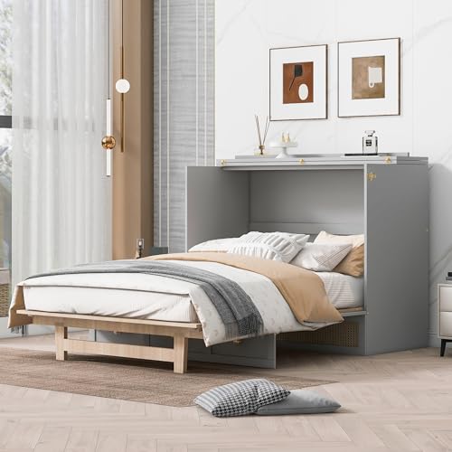 Queen Size Solid Wood Murphy Bed with Storage Drawers H789453