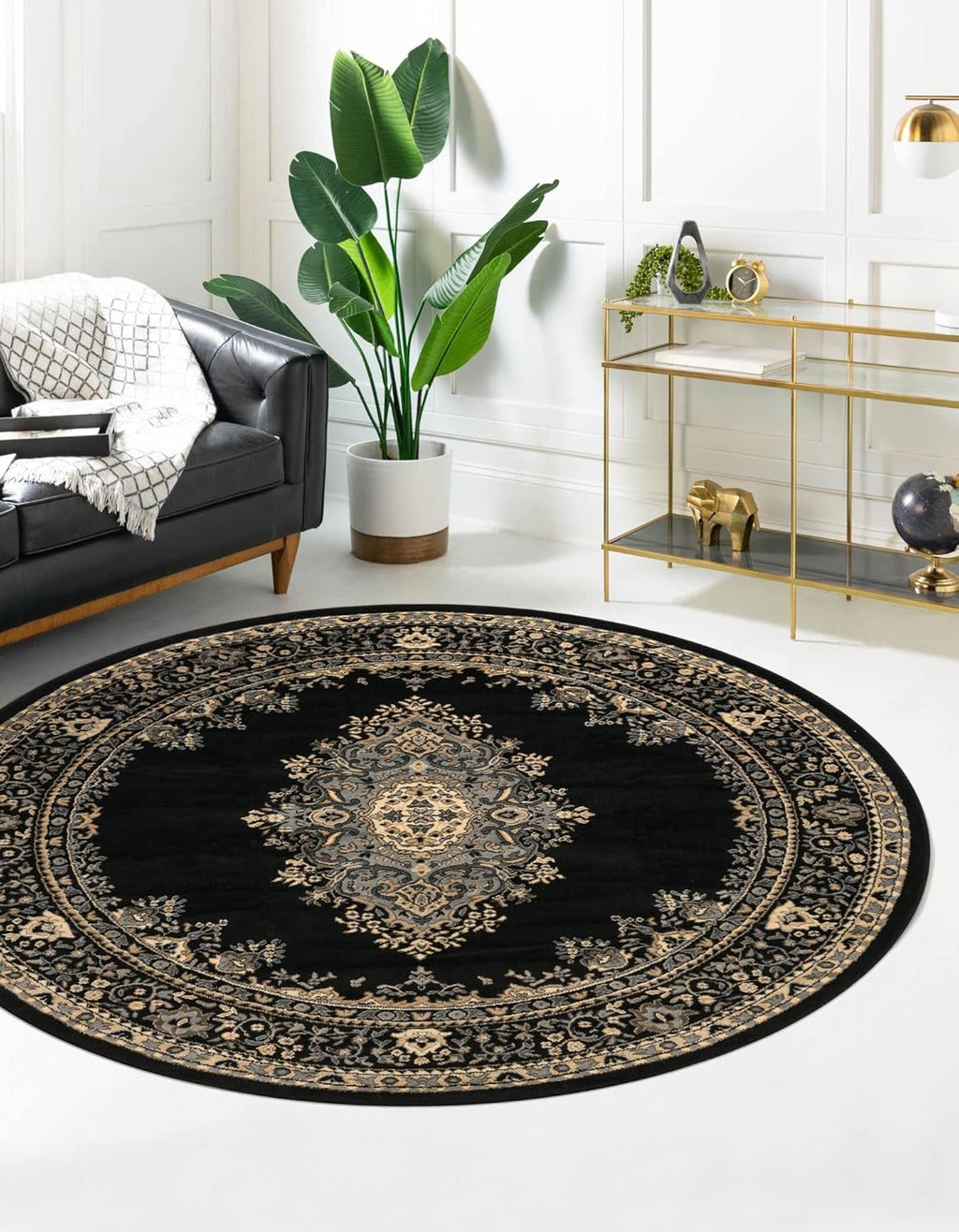 8 Ft Round Black Rug N85181