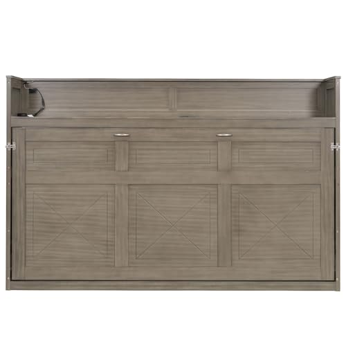 White Queen Size Wood Murphy Bed with Storage Cabinet B911