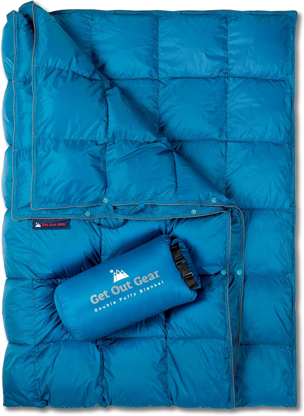 Double Puffy Camping Blanket Water-Resistant Camp Quilt Blue Red O2097