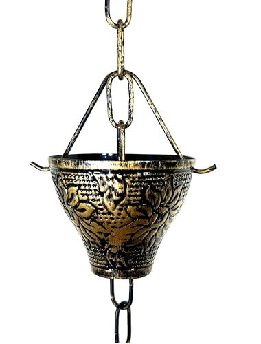 8.5ft Black Metal Rain Chain with Embossed Sunflower Cup E202
