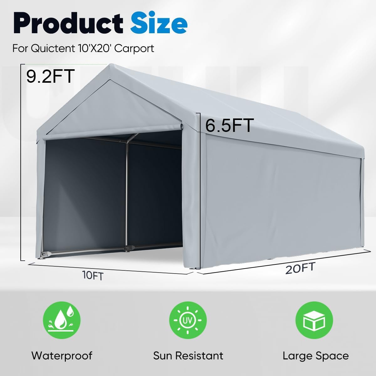 10’x20’ Heavy Duty Galvanized Carport Canopy Silver Gray K16703