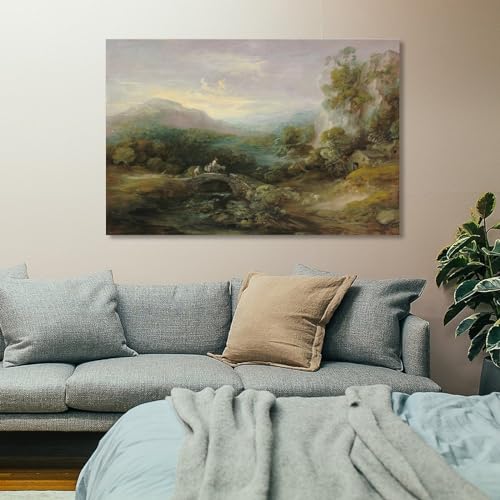Mountain Landscape with Bridge Canvas Wall Art D53223