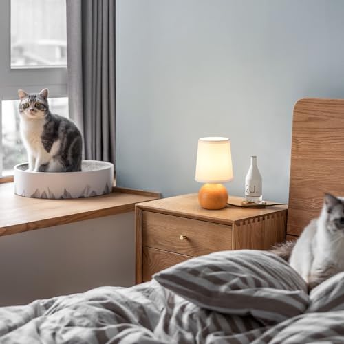 Small Bedside Lamp with Fabric Shade & Wood Finish 10.6" G412513