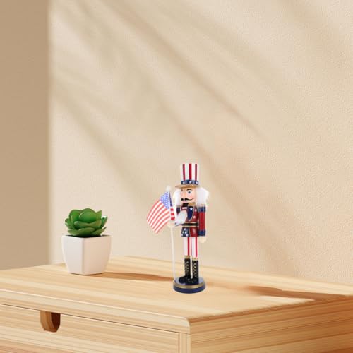 Patriotic Nutcracker Figurines Wooden Soldier Statue with Cane Y8937