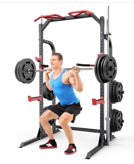 Power Cage Squat Rack with Adjustable Cable Crossover System Y2537