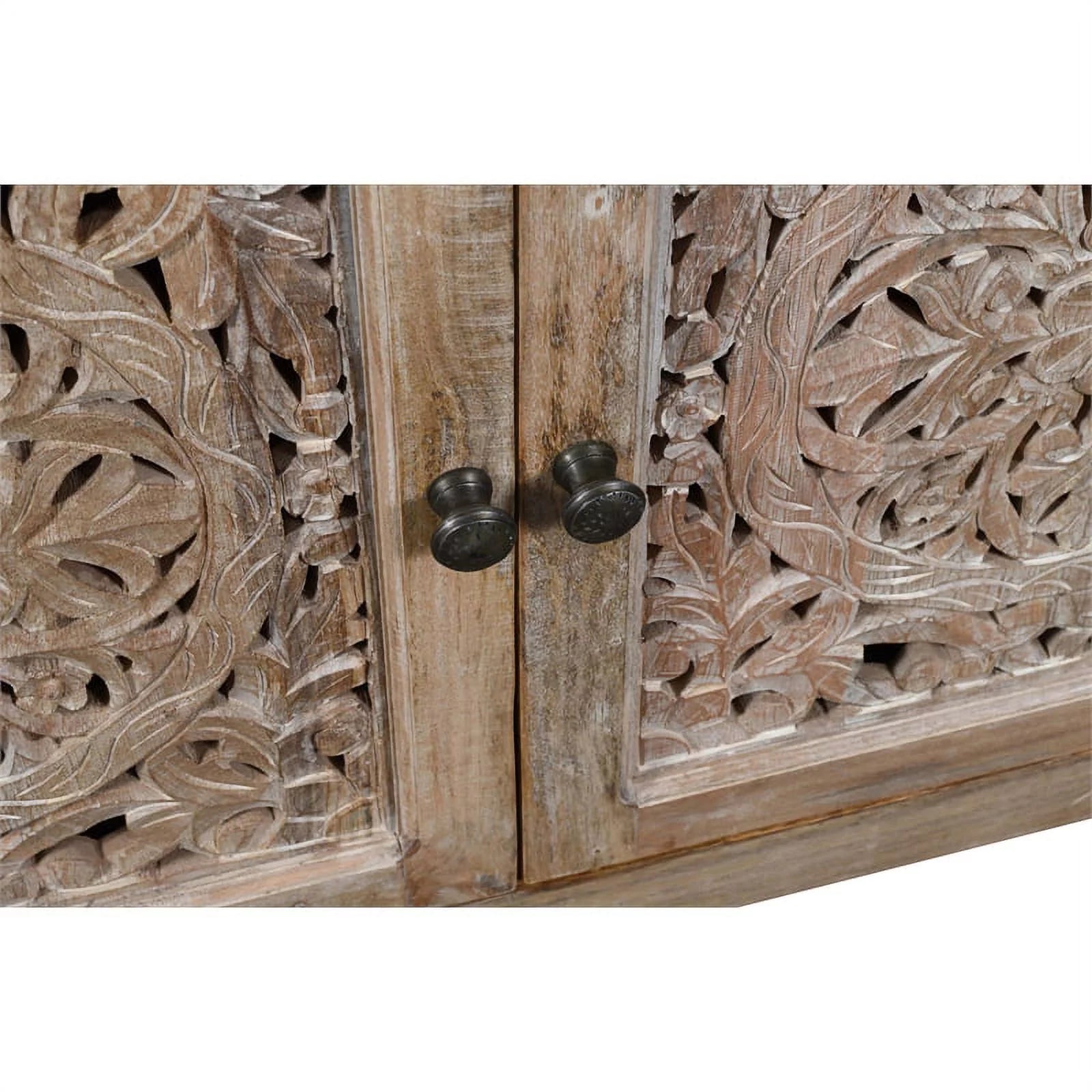 4-Door Mango Solid Wood Media Cabinet in Distressed Brown V97315