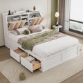 White Wood Full Size Platform Bed with Storage Headboard and 4 Drawers M233