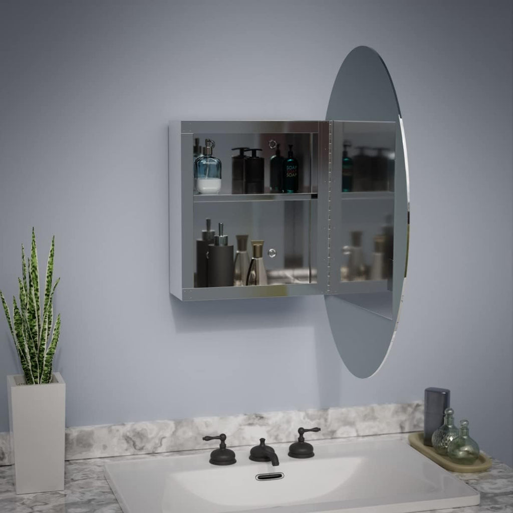 Oval Wall Mounted Medicine Cabinet Brushed Stainless Steel with Mirror 26" x 18" U7816