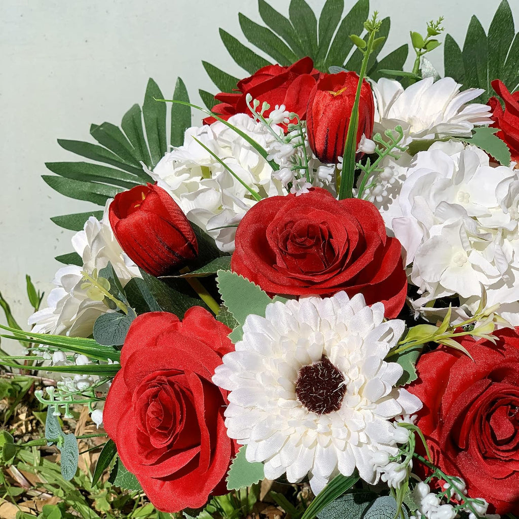 Cemetery Flower with Grave Vase, Rose Mum and Hydrangea Mix Bouquet K856239