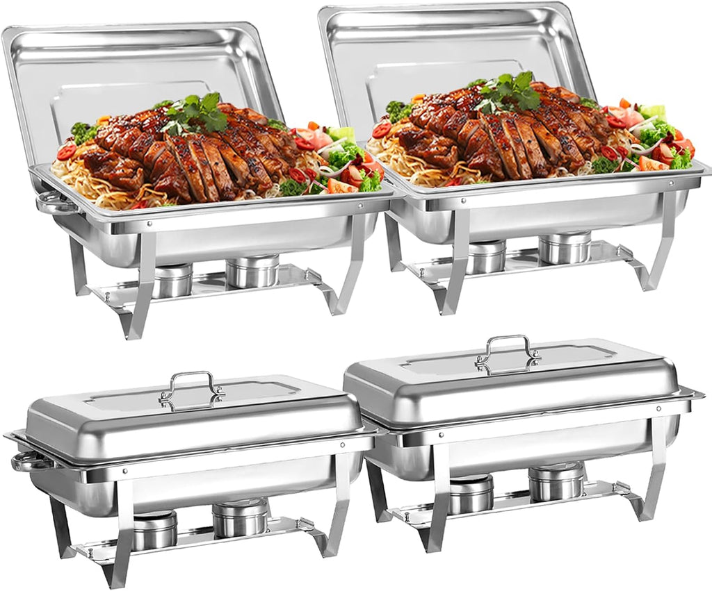 8 Qt 4 Pack Full Size Stainless Steel Chafing Dishes Buffet Set with Folding Frame Stand K315763