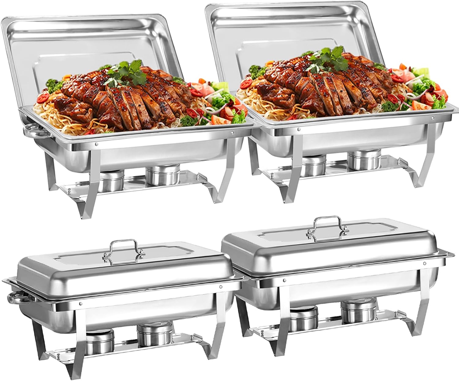 8 Qt 4 Pack Full Size Stainless Steel Chafing Dishes Buffet Set with Folding Frame Stand K315763