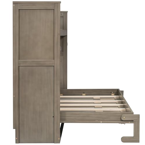 White Queen Size Wood Murphy Bed with Storage Cabinet B911