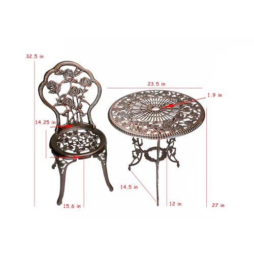 3-Piece Rose Bistro Set with Cast Aluminum Top Table F315481