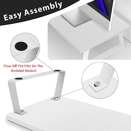 Large Dual Monitor Stand Wood Light Gray B1020