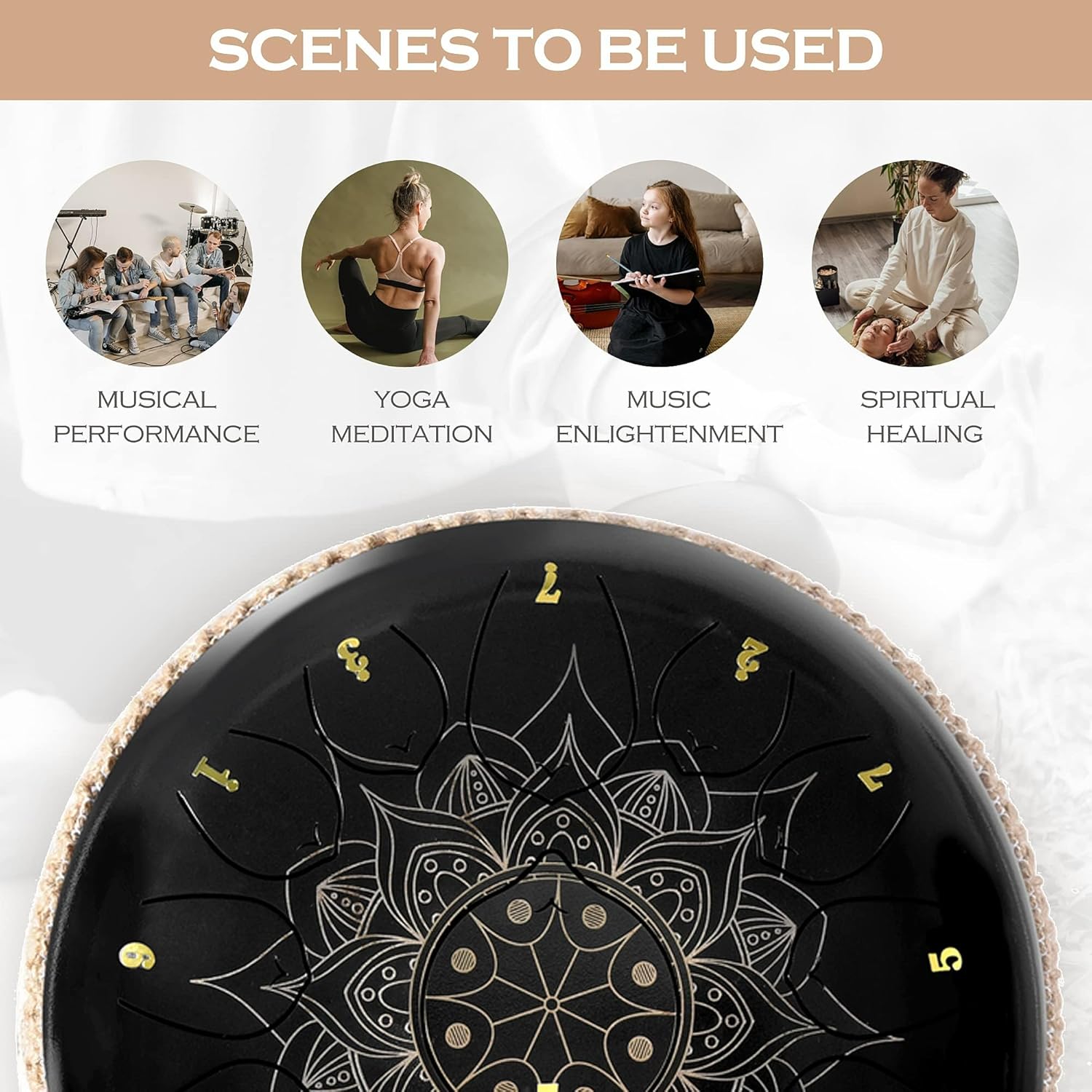 13 Notes 12 Inches Steel Tongue Drum Kit with Lotus Pattern, Black F377239