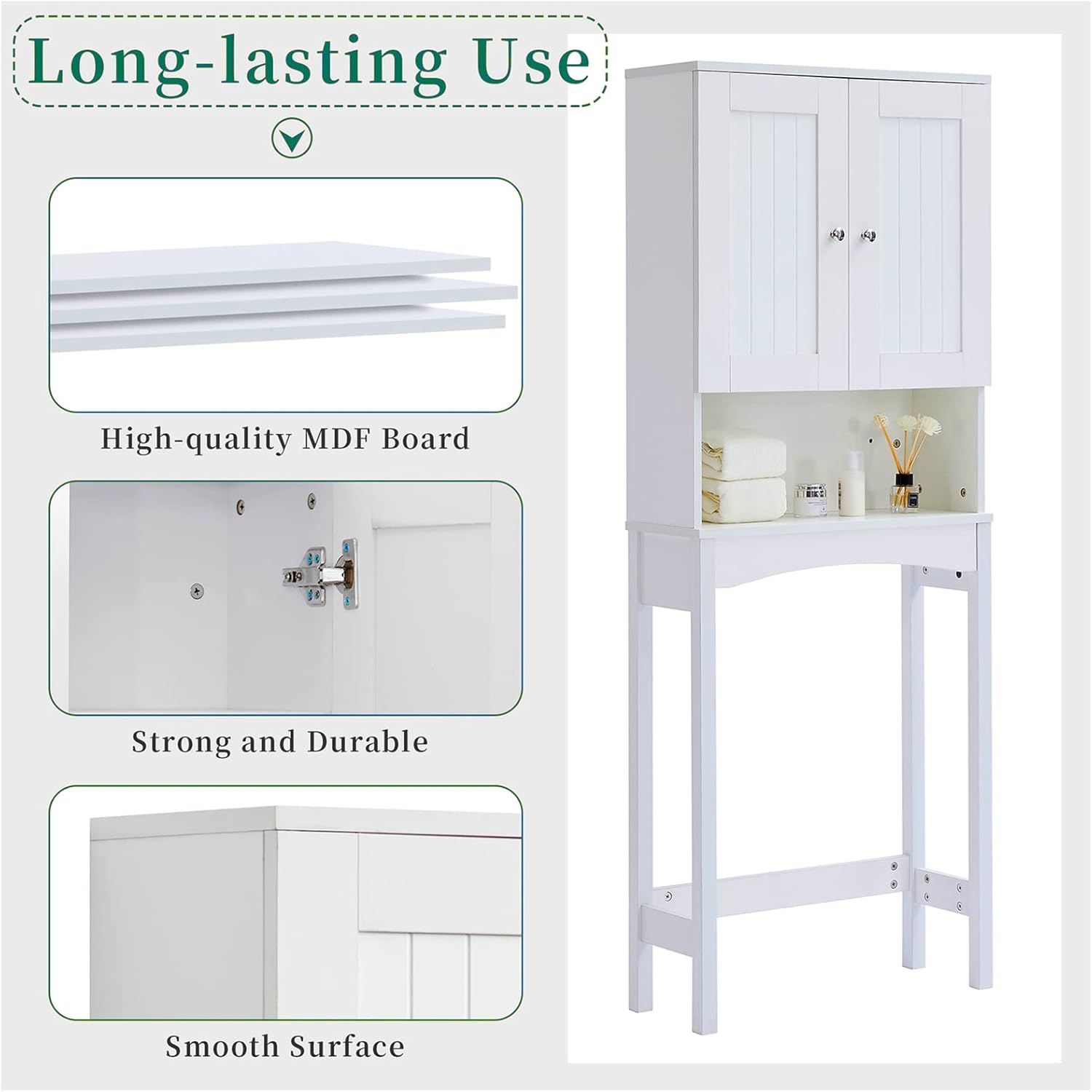 Taller Wooden Bathroom Storage Cabinet with Double Doors S95746