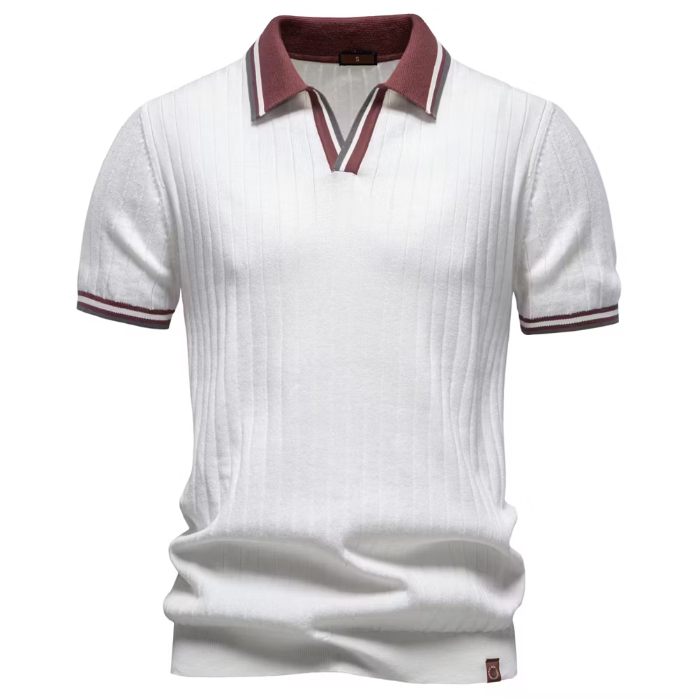 Casual Pure Cotton Color-block Polo Shirt
