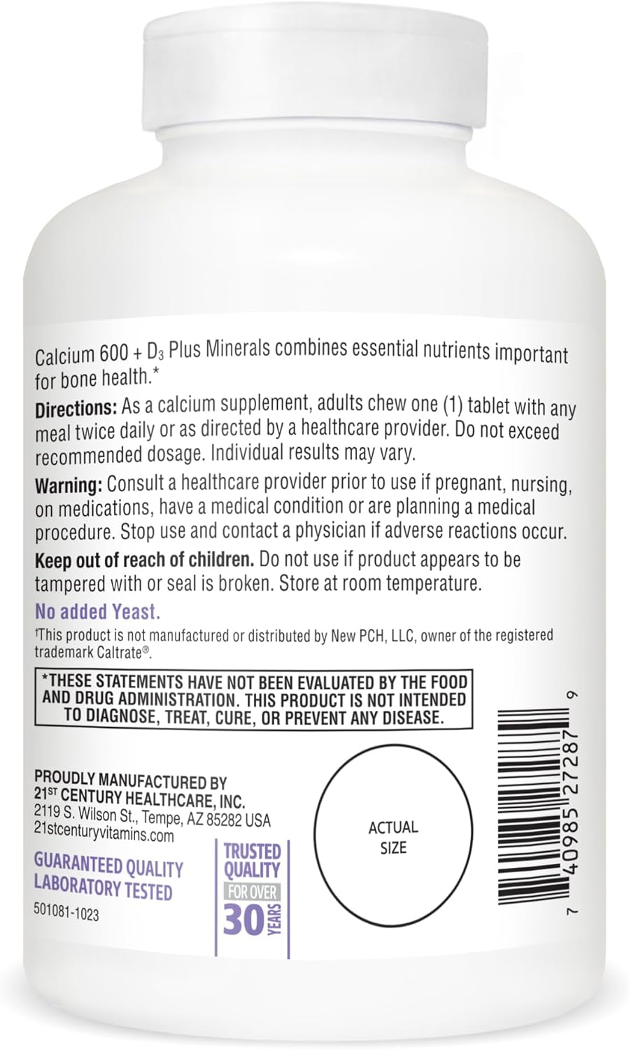 Calcium 600 mg Chewable Tablets, 75 Count S4344