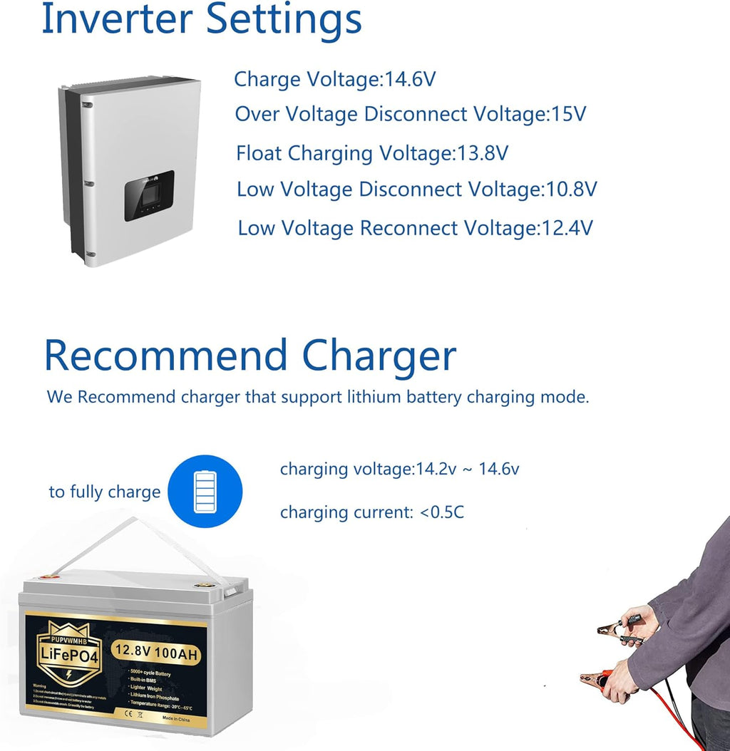 12V 100Ah Bluetooth LiFePO4 Lithium Battery with 100A BMS, Low Temperature Protection, 1280Wh Energy I40897