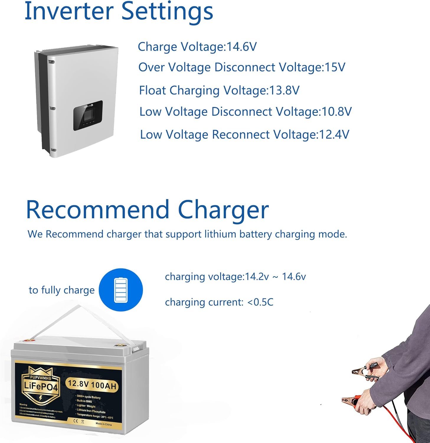 12V 100Ah Bluetooth LiFePO4 Lithium Battery with 100A BMS, Low Temperature Protection, 1280Wh Energy I40897