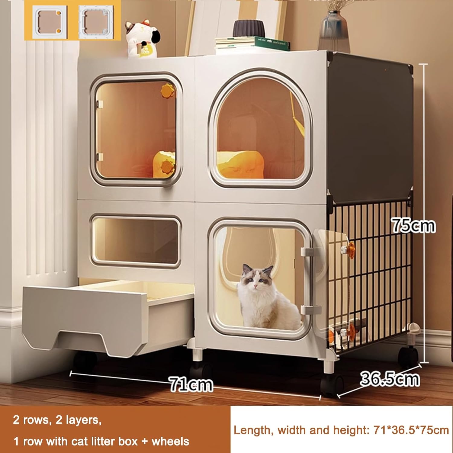 2-Tier Large Cat Cage with Litter Box and Wheels E30206