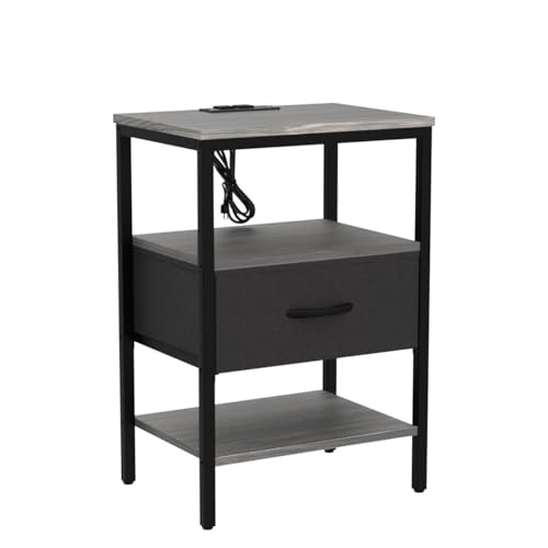 Walnut 3-Tier Nightstand with Fabric Drawer H298