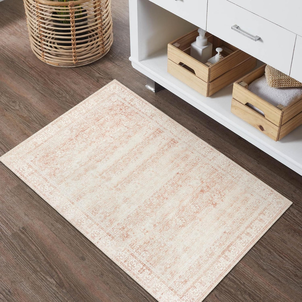 Pink Floral Non Slip 2x3 Washable Area Rug L56670