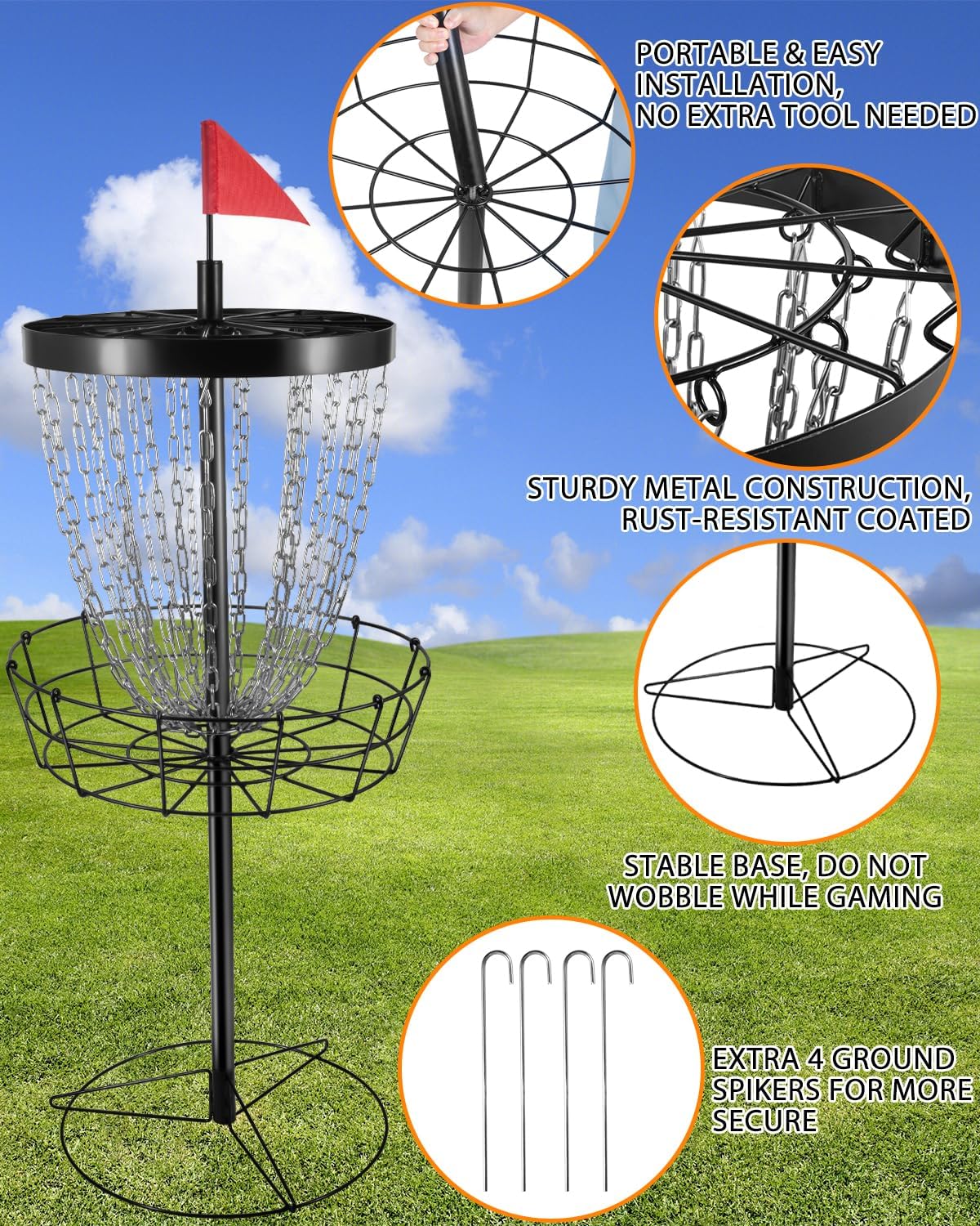 Portable Disc Golf Basket with 24 Chains S537716