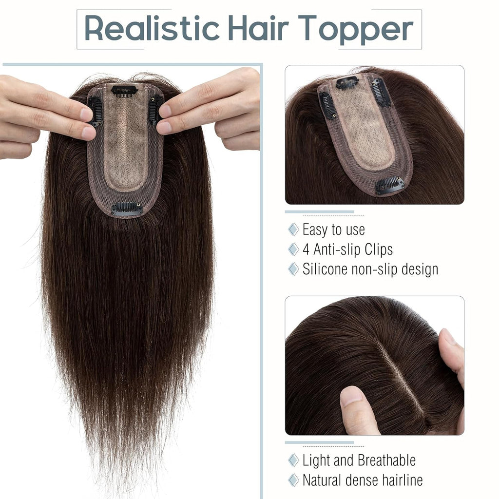 100% Real Human Hair Topper 6 Inch #2 Dark Brown 27g (4 clips) M224
