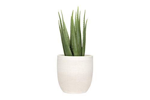 Large Matte White Embossed Stoneware Planter F47228