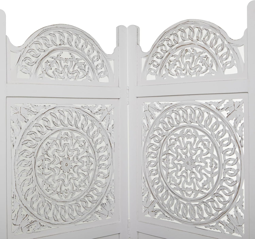 White 3 Panel Wood Room Divider Screen F88512