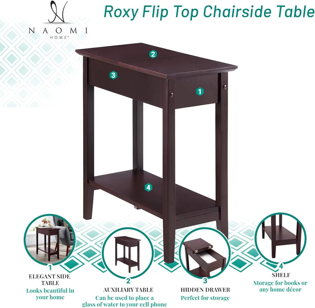 Cream Narrow End Table with Storage Shelf H5270