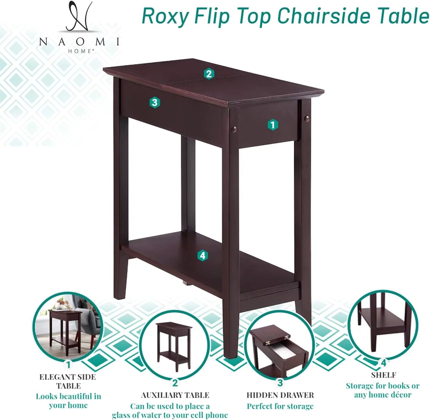 Cream Narrow End Table with Storage Shelf H5270
