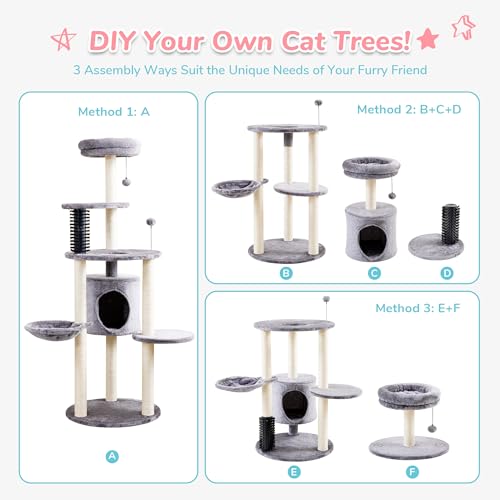 Grey Small Cat Tree Tower with Scratching Post and Plush Perch Bed I753988