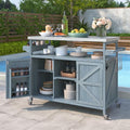 Solid Wood Grill Table with Stainless Steel Top and Internal Storage Racks Q653830