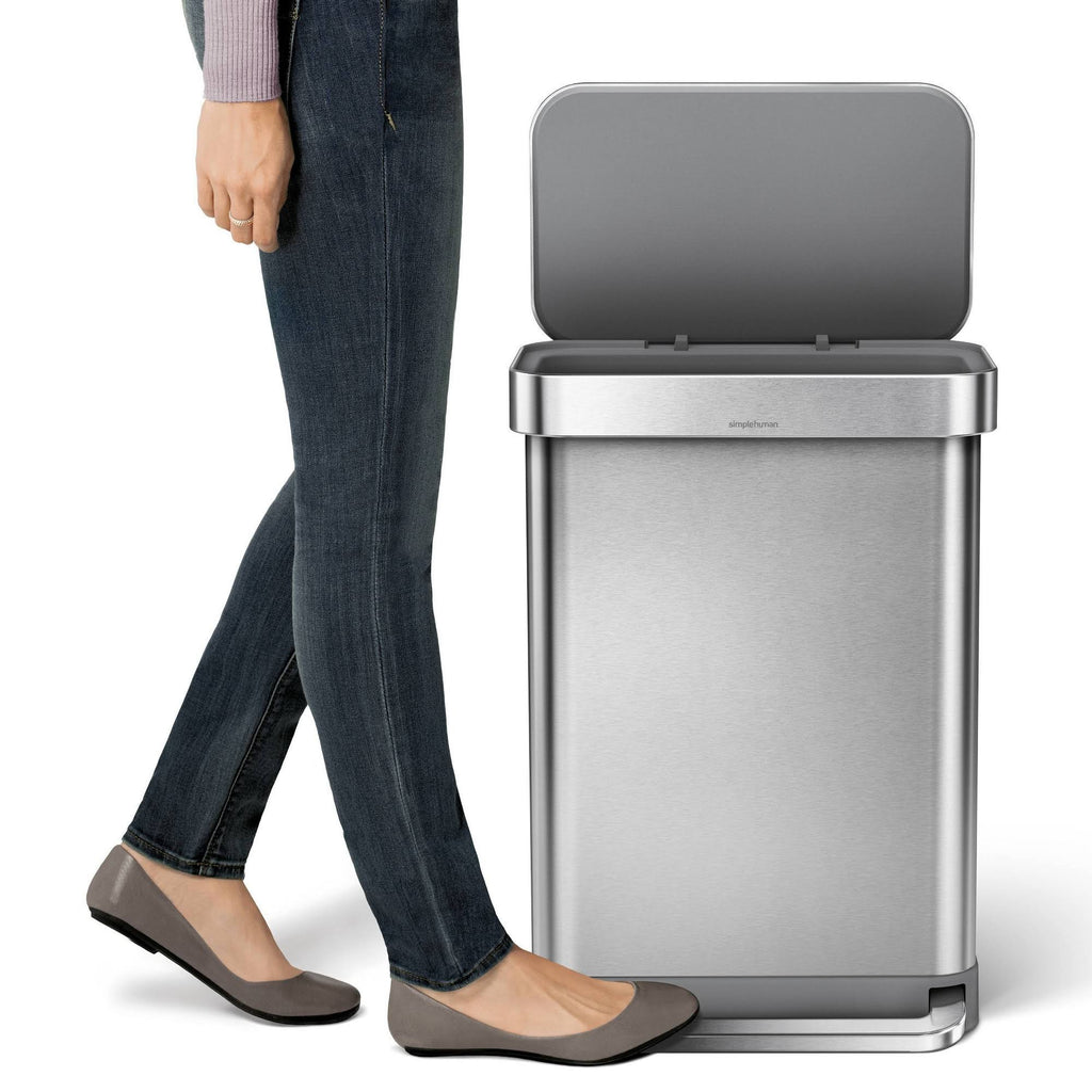55L Rectangular Step Trash Can Brushed Silver Z127