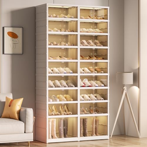 Clear Plastic 9-Tier Stackable Shoes Storage Box with Lids and Door C887029