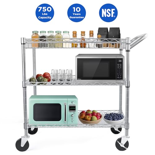 3 Tier Wire Rolling Utility Cart with Wheels and Handle Bar O53880
