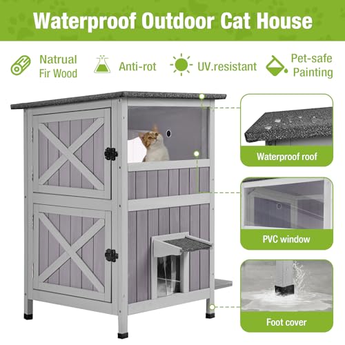 2-Story Outdoor Waterproof Cat Shelter Q471478