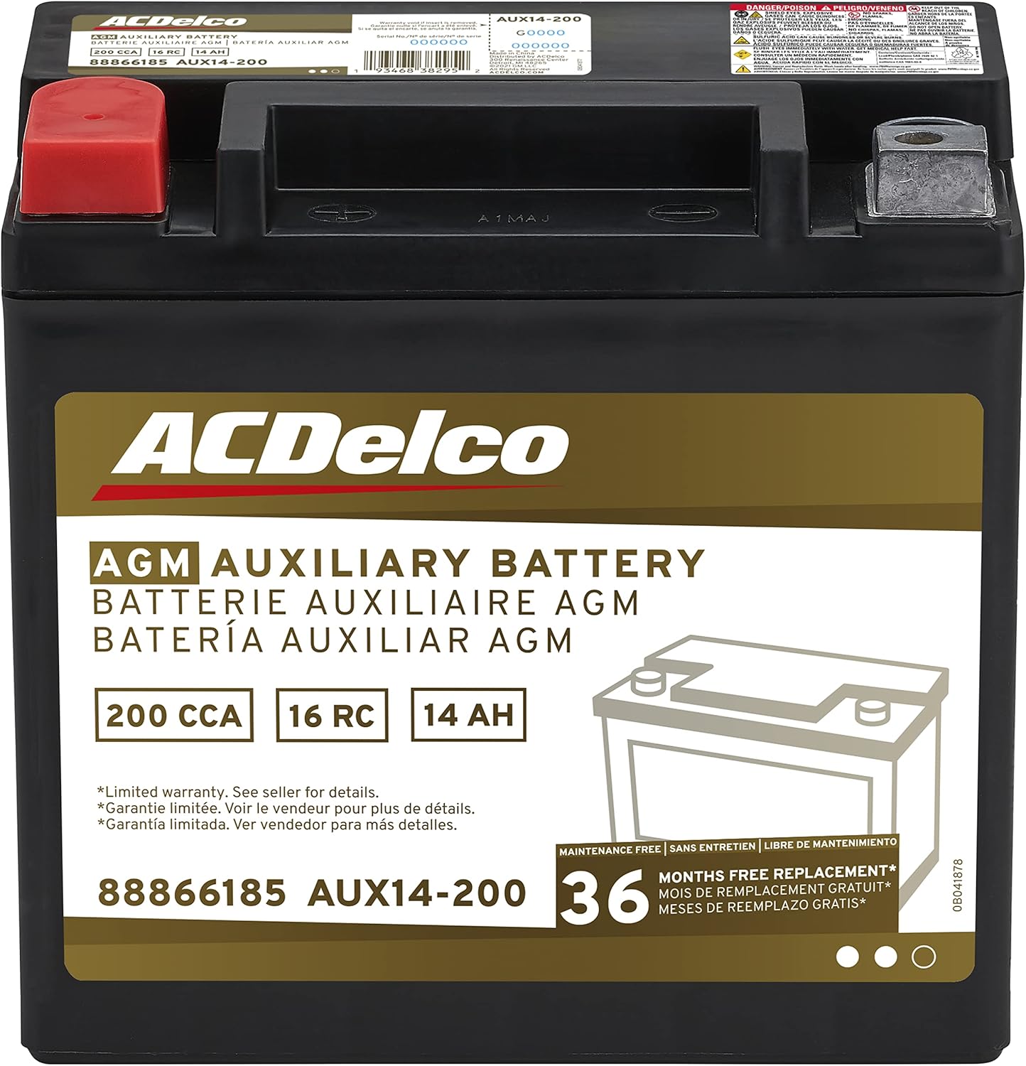 36 Month Warranty Auxiliary AGM 200 CCA Battery P94665