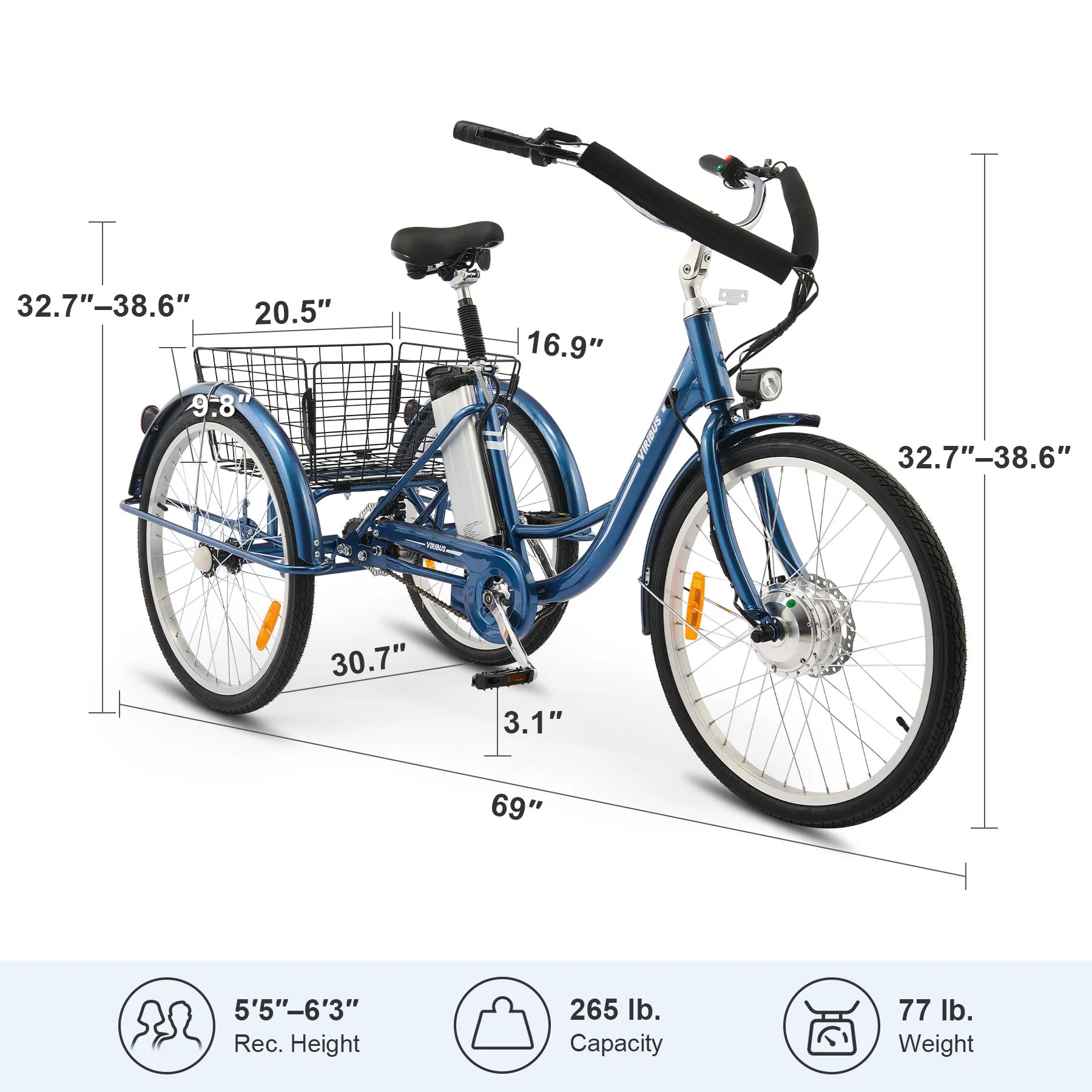 24 Inch Electric Tricycle 36V 10Ah Navy D5833