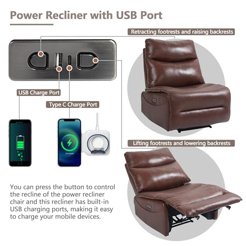 Genuine Leather Electric Power Recliner Chair with USB Charge Ports, 33.5'' Extra Large Width H49120