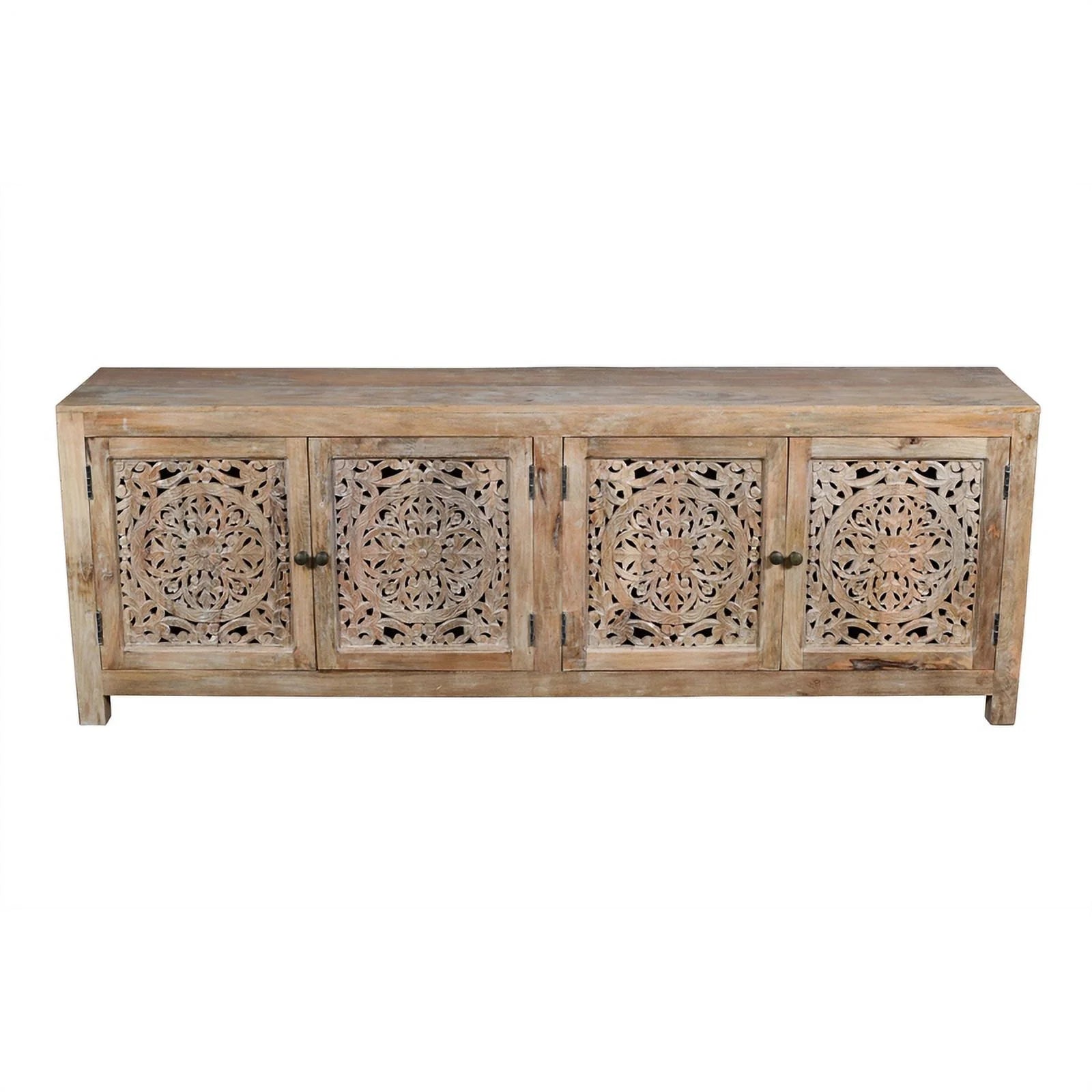 4-Door Mango Solid Wood Media Cabinet in Distressed Brown V97315