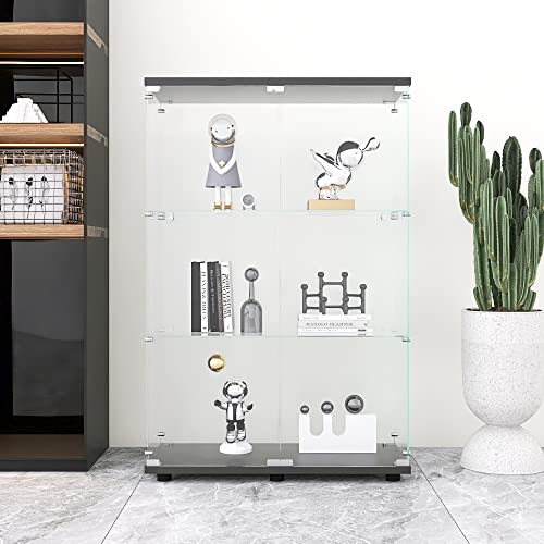 White Glass Display Cabinet with 3 Shelves, 49.3" H x 16.7" W x 14.3" D P4083